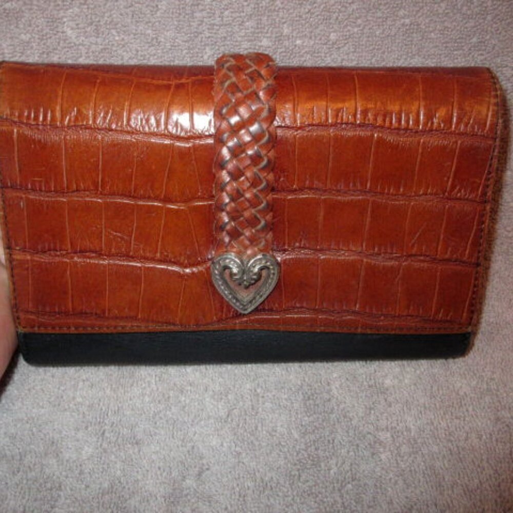 Brighton Leather Crocodile Embossed Checkbook Wallet Organizer Two Tone Clutch